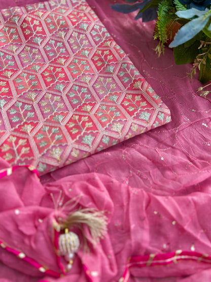 Pastel Pink Maheshwari Silk  Self Embroidered Salwar suit