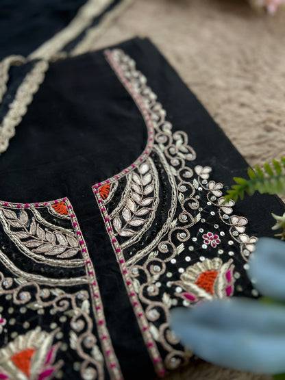 Black Chanderi Silk Suit with Hand Embroidery & Gotaphool Dupatta
