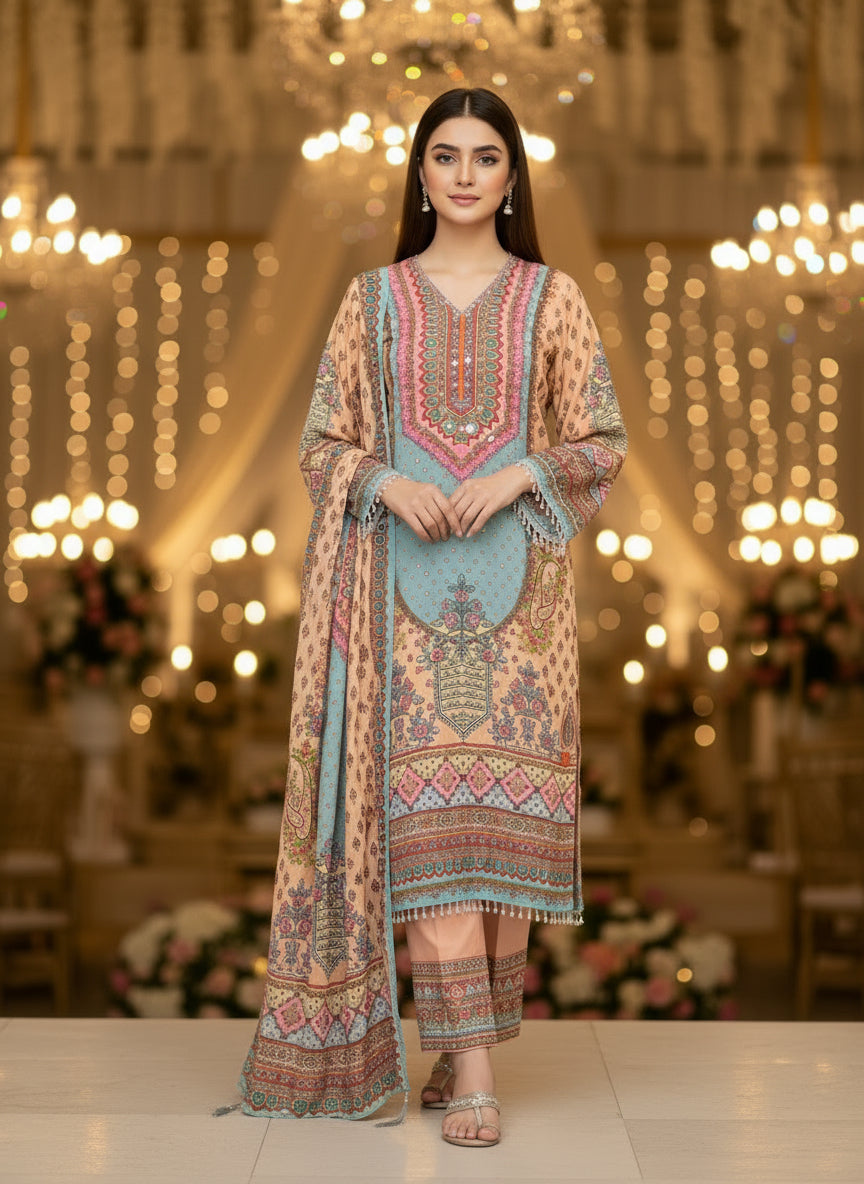 Elegant Crepe Pakistani Stitched Salwar Suit with Intricate Mirror Work