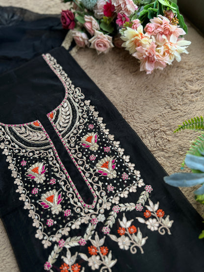 Black Chanderi Silk Suit with Hand Embroidery & Gotaphool Dupatta