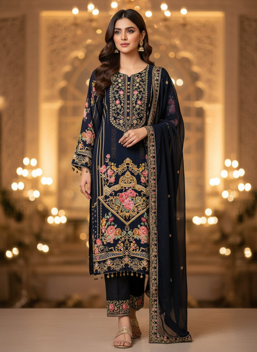 Elegant Crepe Pakistani Stitched Salwar Suit with Intricate Mirror Work