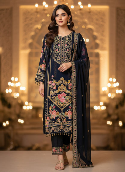 Elegant Crepe Pakistani Stitched Salwar Suit with Intricate Mirror Work