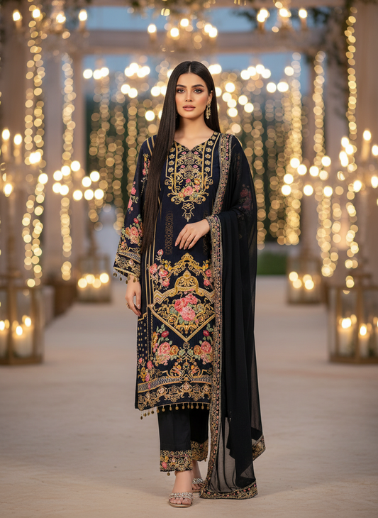 Elegant Crepe Pakistani Stitched Salwar Suit with Intricate Mirror Work