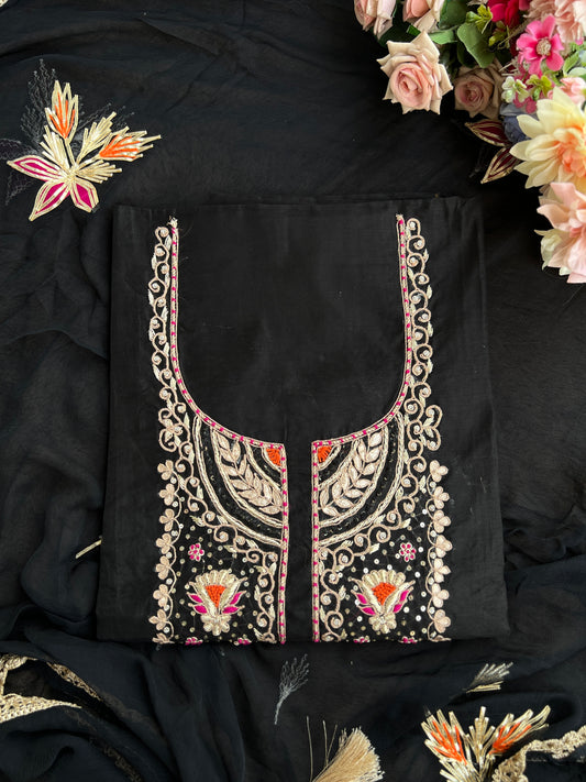 Black Chanderi Silk Suit with Hand Embroidery & Gotaphool Dupatta