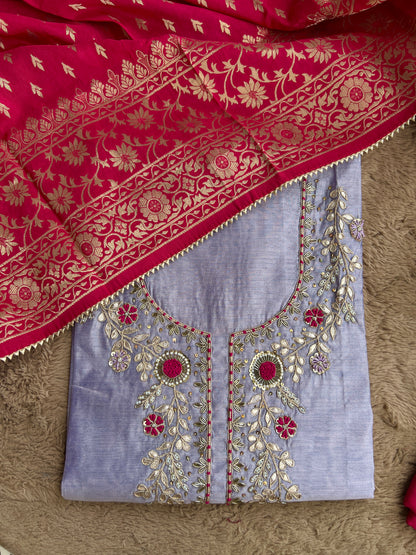 Graceful Purple Ensemble with Exquisite Handwork & Rani Banarasi Elegance