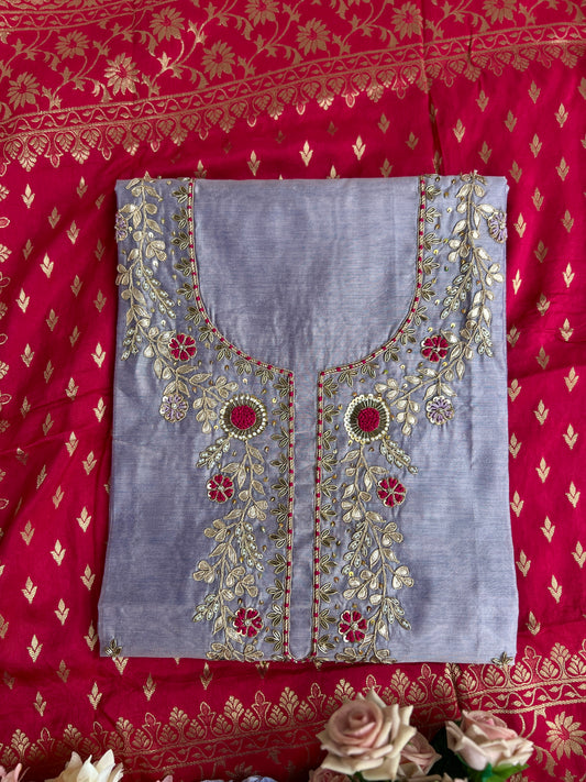 Graceful Purple Ensemble with Exquisite Handwork & Rani Banarasi Elegance