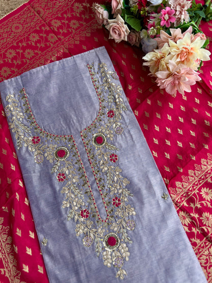 Graceful Purple Ensemble with Exquisite Handwork & Rani Banarasi Elegance