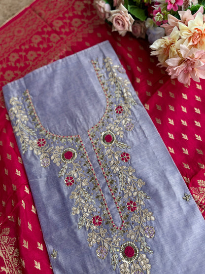 Graceful Purple Ensemble with Exquisite Handwork & Rani Banarasi Elegance