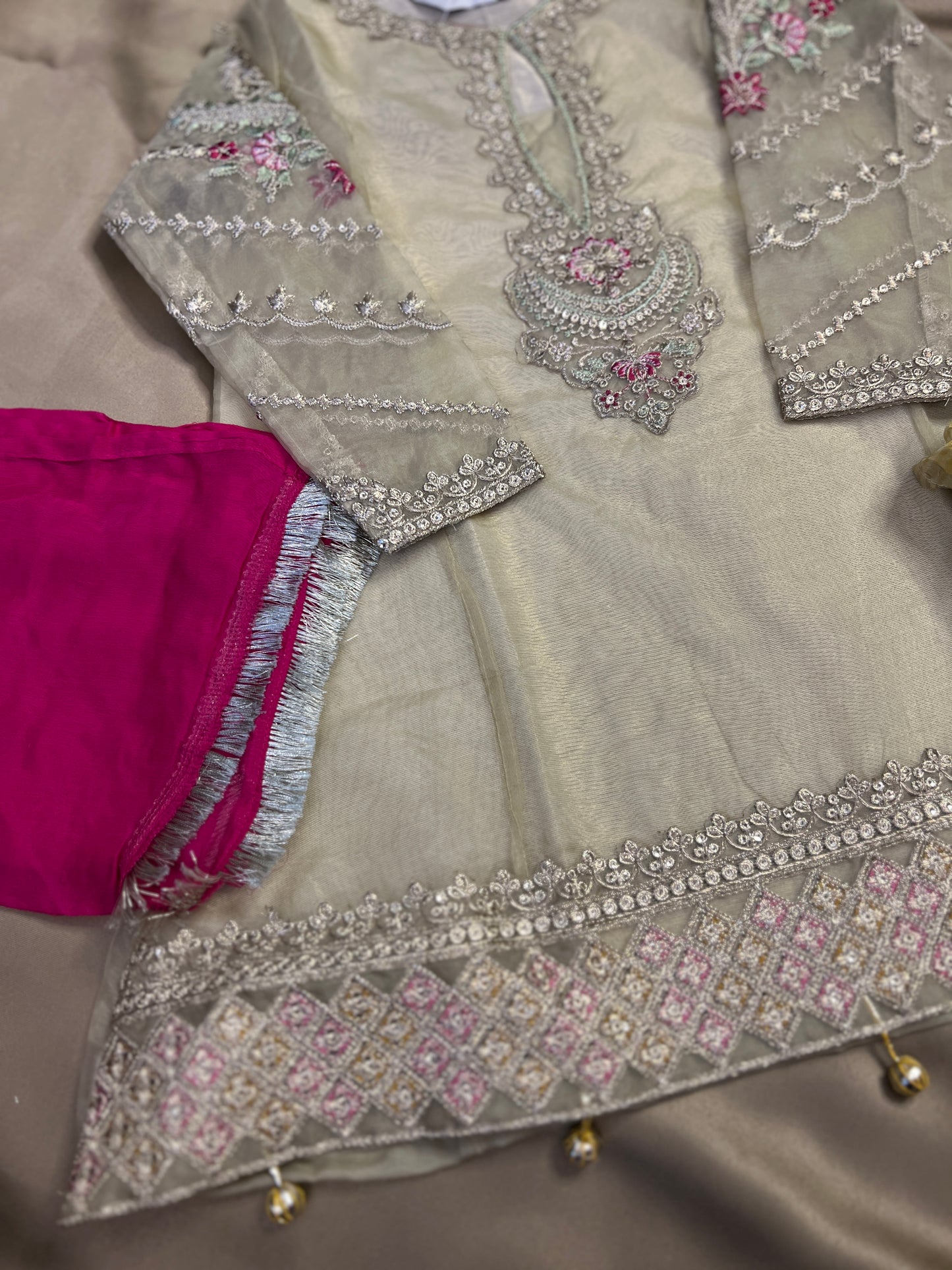Pastel Gold Embroidered Kurta Sharara Set