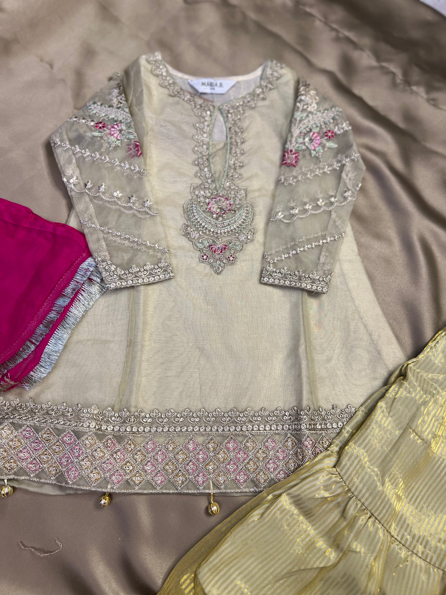Pastel Gold Embroidered Kurta Sharara Set