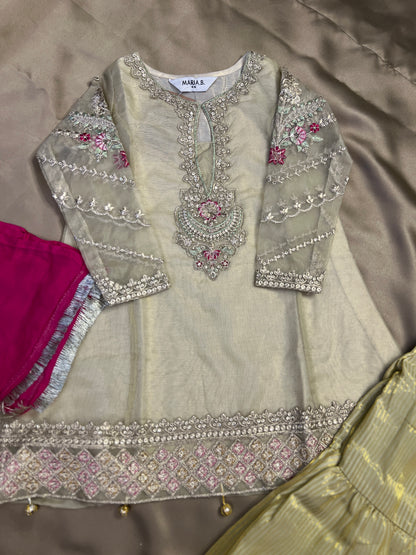 Pastel Gold Embroidered Kurta Sharara Set