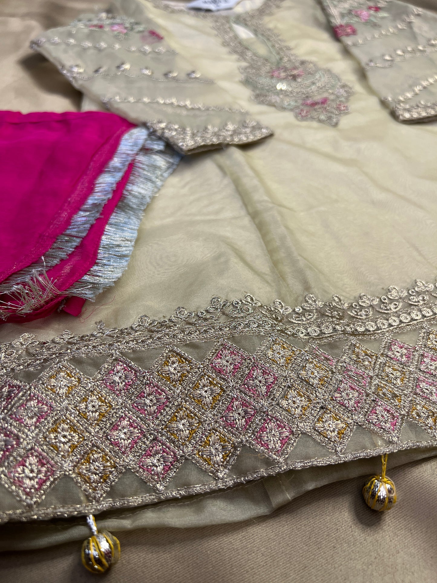 Pastel Gold Embroidered Kurta Sharara Set