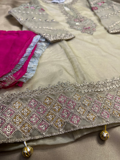 Pastel Gold Embroidered Kurta Sharara Set