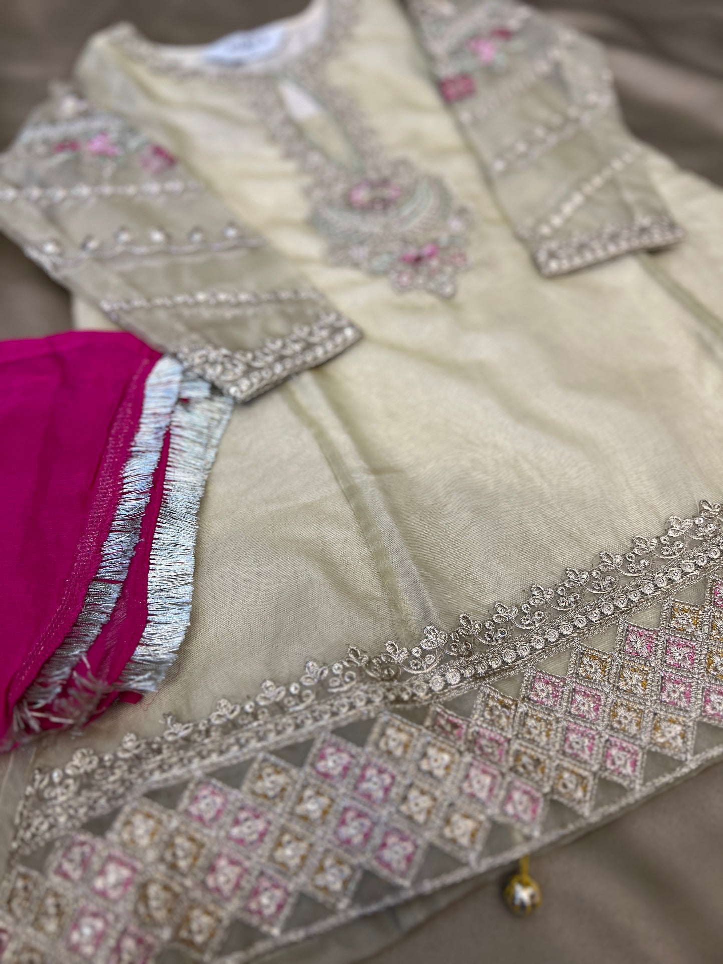 Pastel Gold Embroidered Kurta Sharara Set