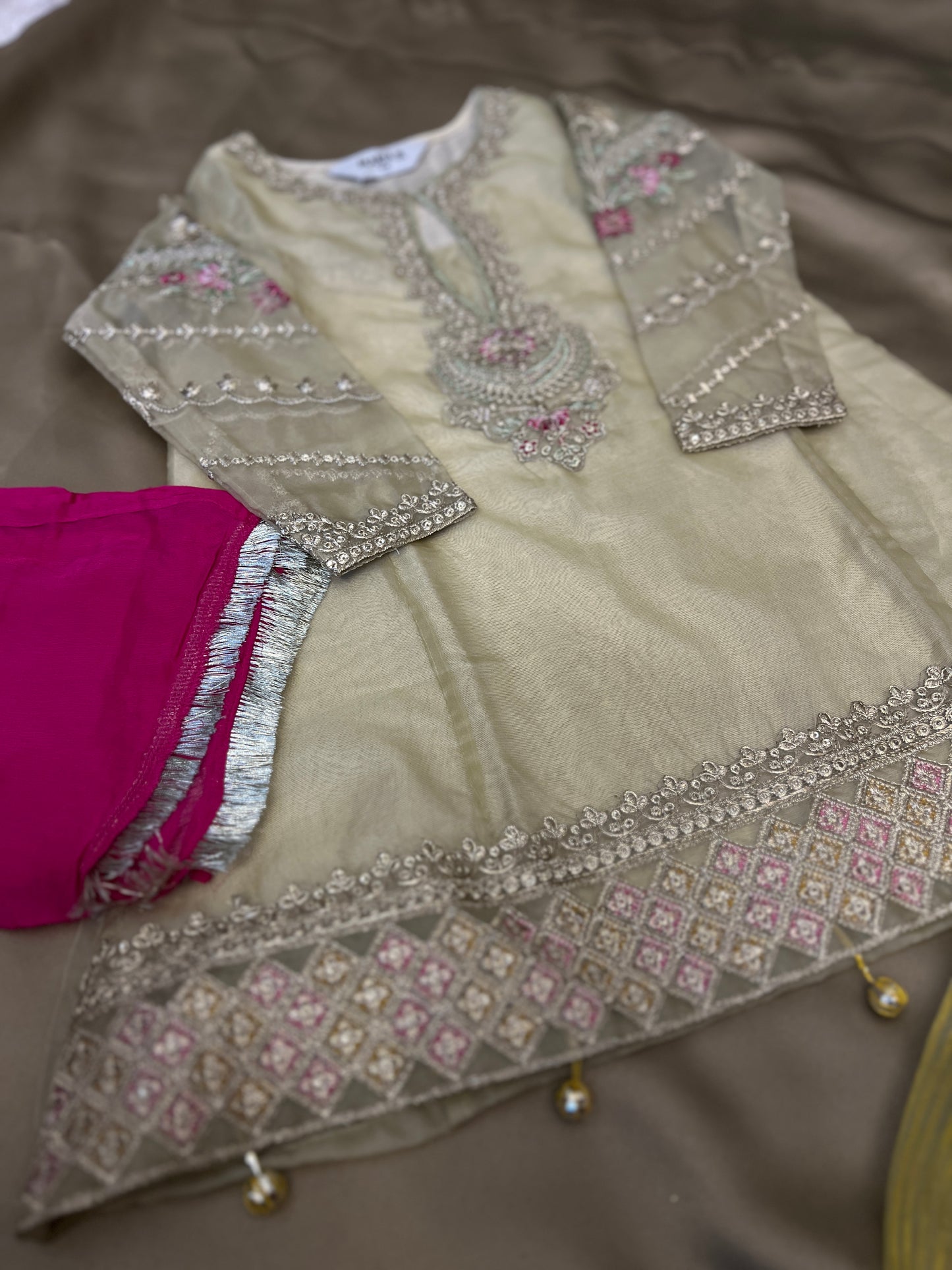Pastel Gold Embroidered Kurta Sharara Set