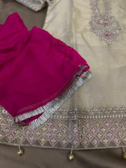 Pastel Gold Embroidered Kurta Sharara Set