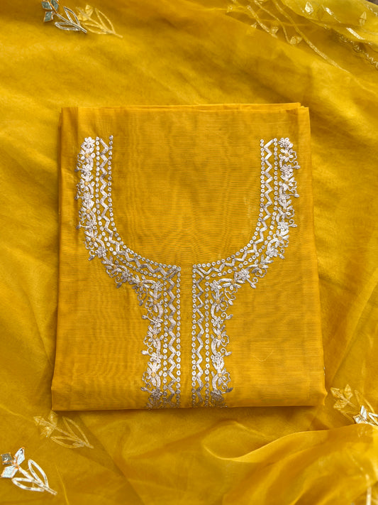 Yellow Chanderi suit with Pitta Work & Gotapatti Organza Dupatta