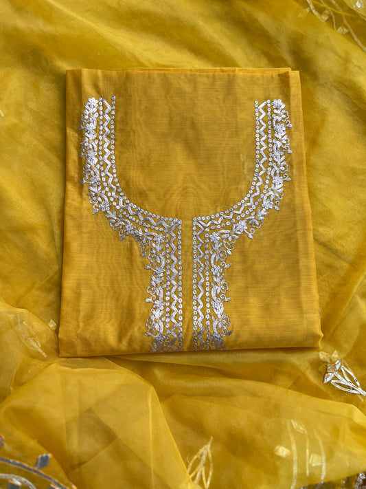Yellow Chanderi suit with Pitta Work & Gotapatti Organza Dupatta