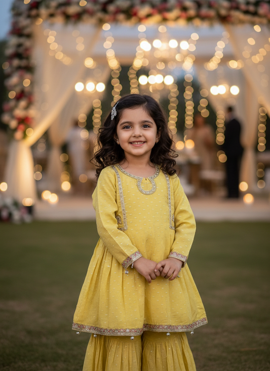 Sunshine Yellow Embroidered Kurta Sharara Set