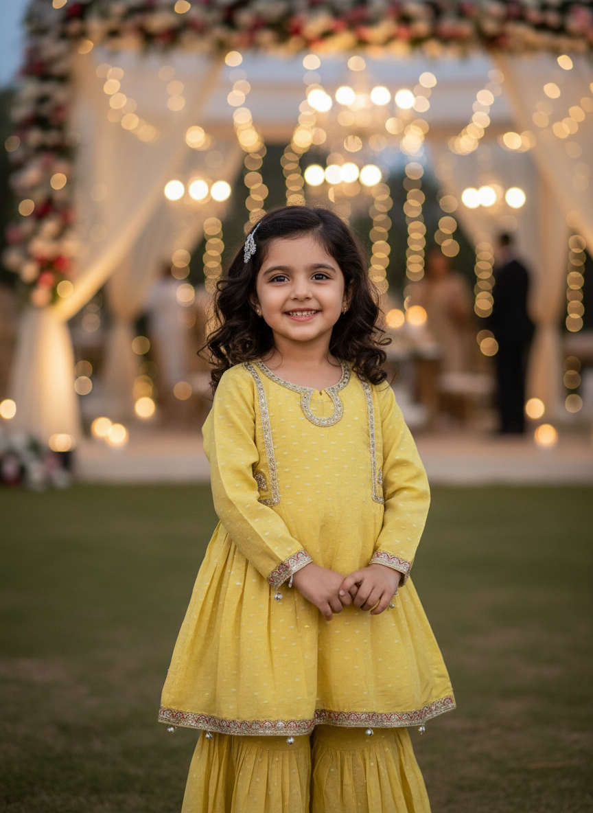 Sunshine Yellow Embroidered Kurta Sharara Set