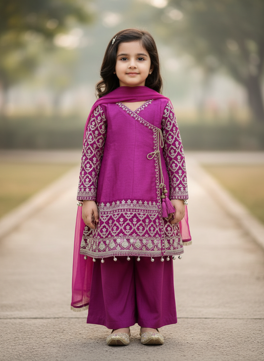 Regal Magenta Angrakha Frock Set