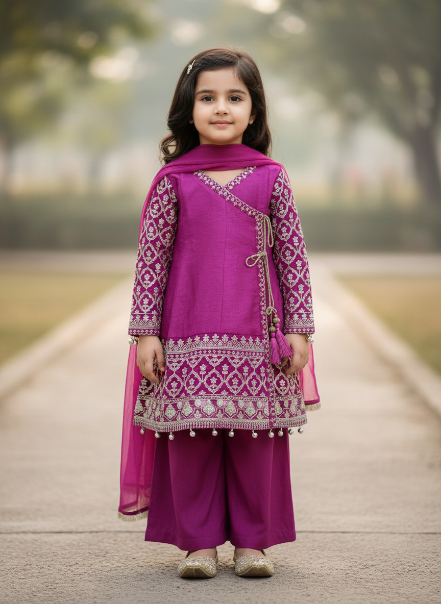 Regal Magenta Angrakha Frock Set