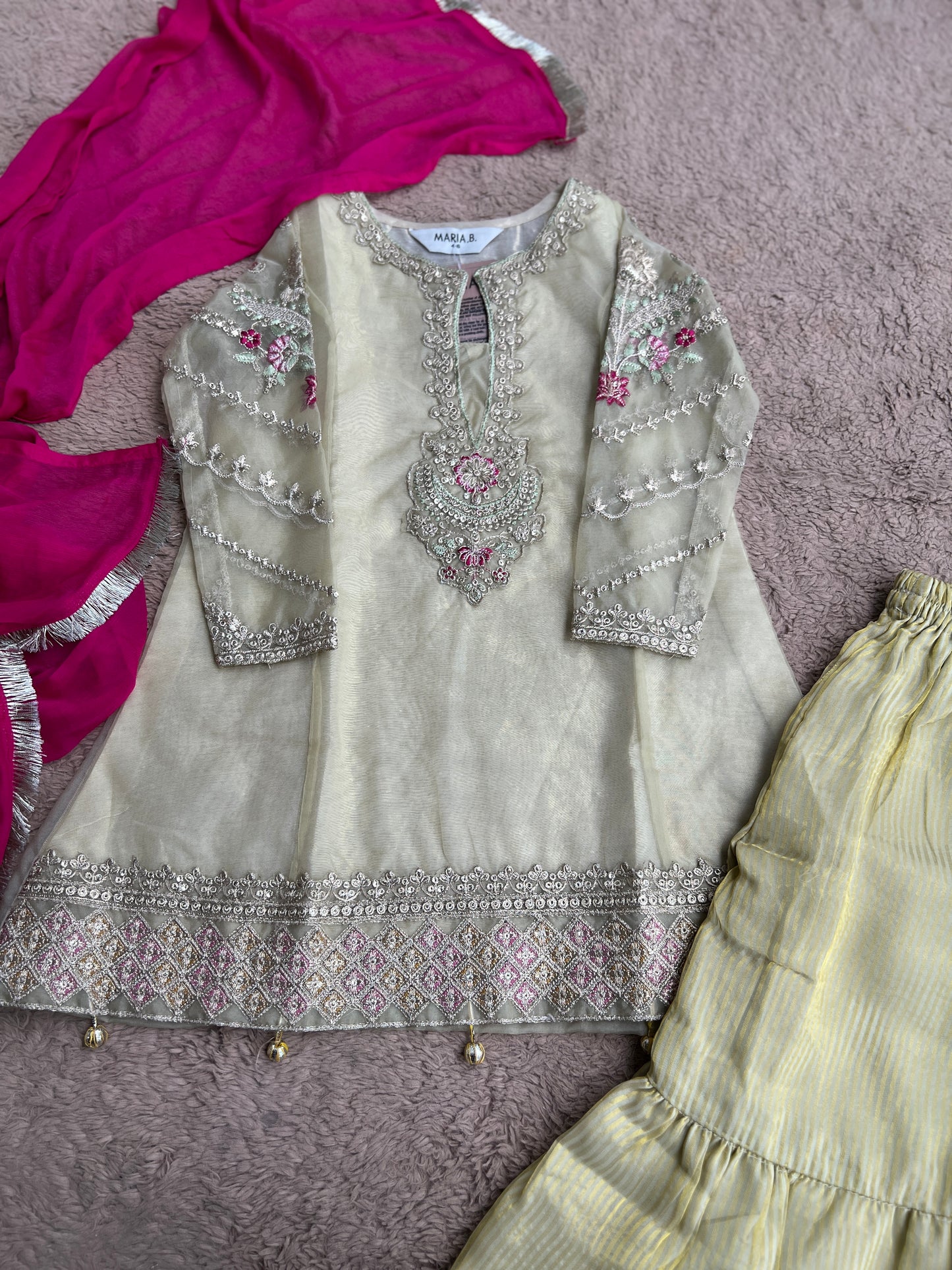 Pastel Gold Embroidered Kurta Sharara Set