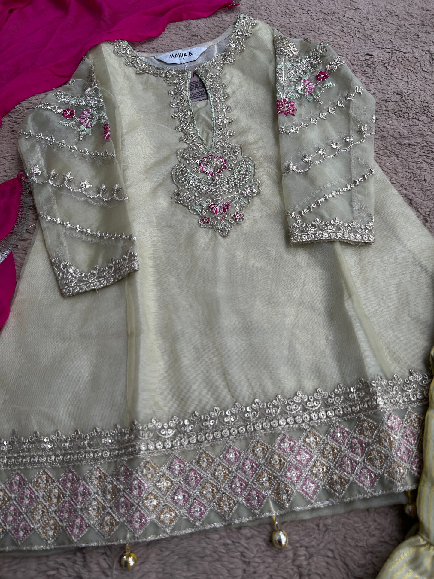 Pastel Gold Embroidered Kurta Sharara Set