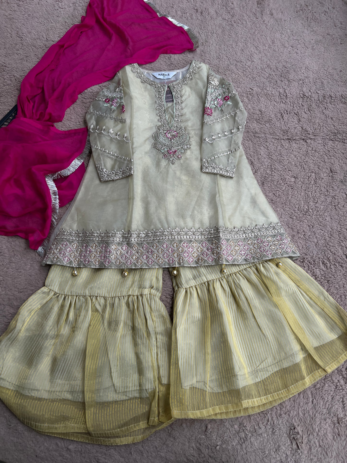 Pastel Gold Embroidered Kurta Sharara Set