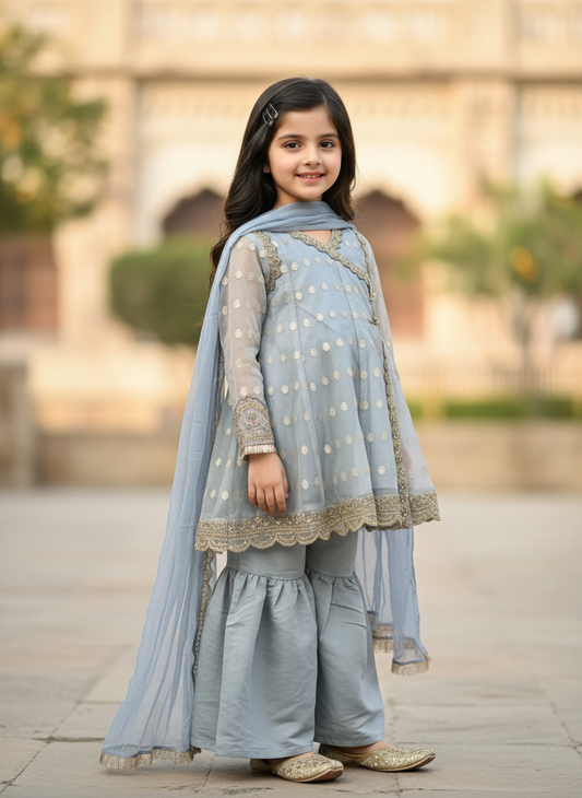 Sparkle in Grey — Kids Ethnic Sharara Outfit