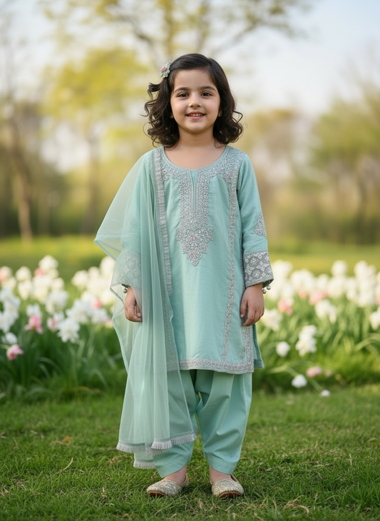 Mint Green Embroidered Kurta set