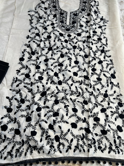 Ivory Black Mal Chanderi Hand Embroidered Suit Set