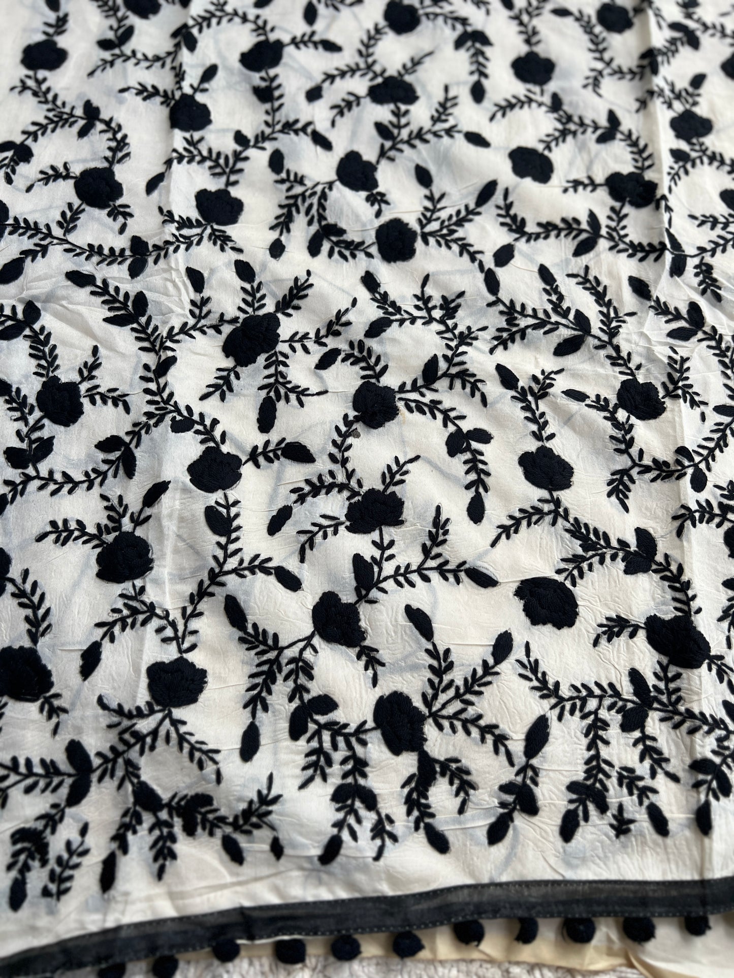 Ivory Black Mal Chanderi Hand Embroidered Suit Set