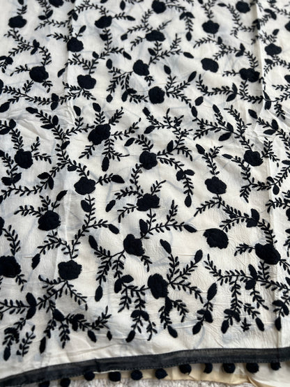 Ivory Black Mal Chanderi Hand Embroidered Suit Set