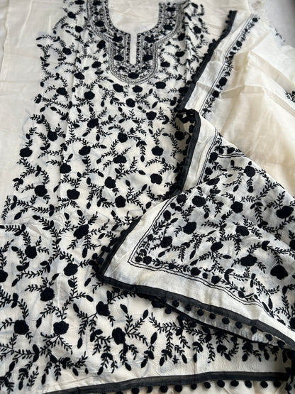 Ivory Black Mal Chanderi Hand Embroidered Suit Set