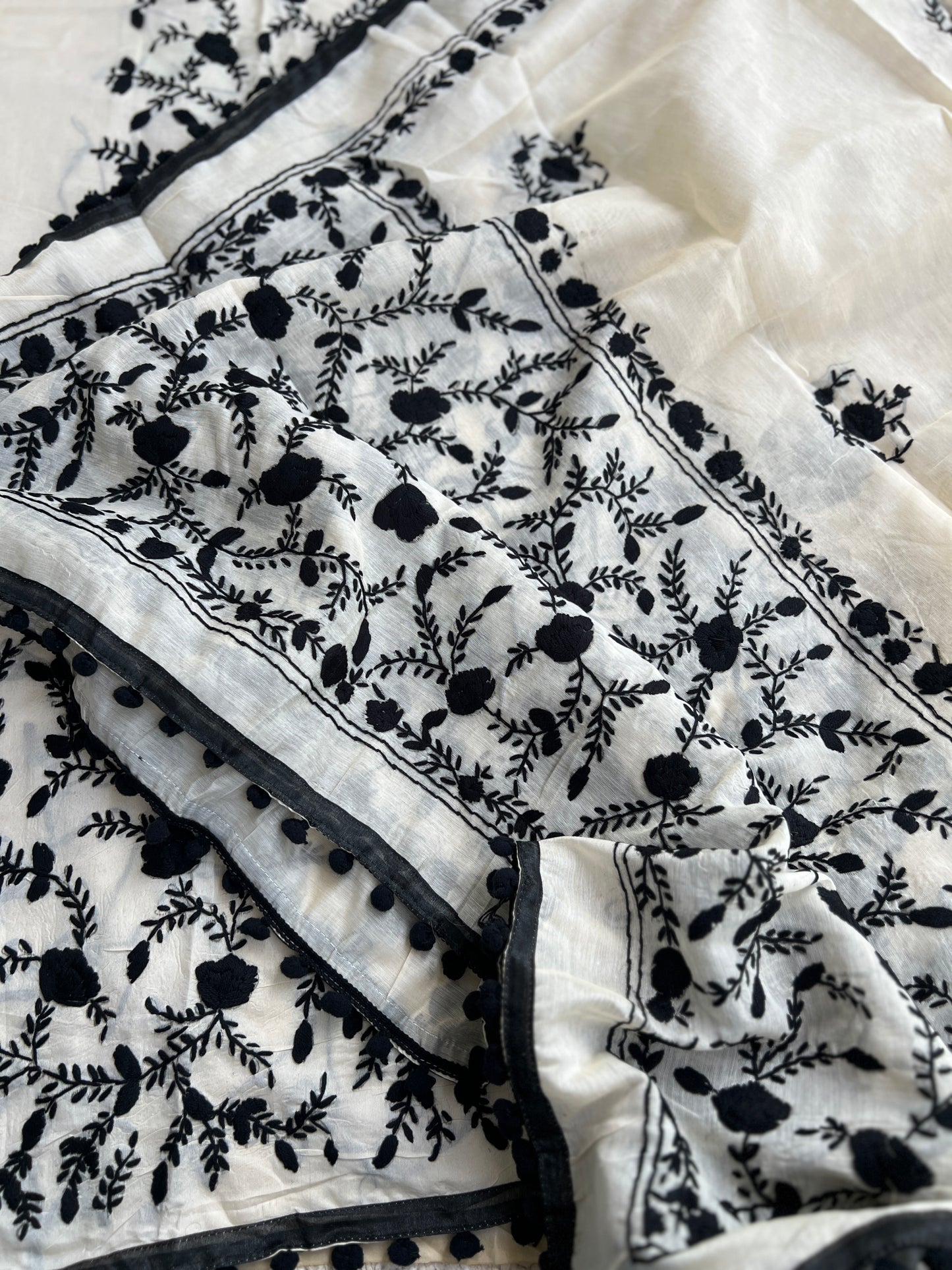Ivory Black Mal Chanderi Hand Embroidered Suit Set