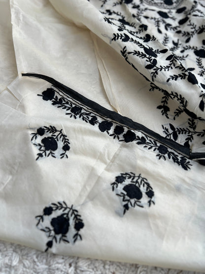 Ivory Black Mal Chanderi Hand Embroidered Suit Set