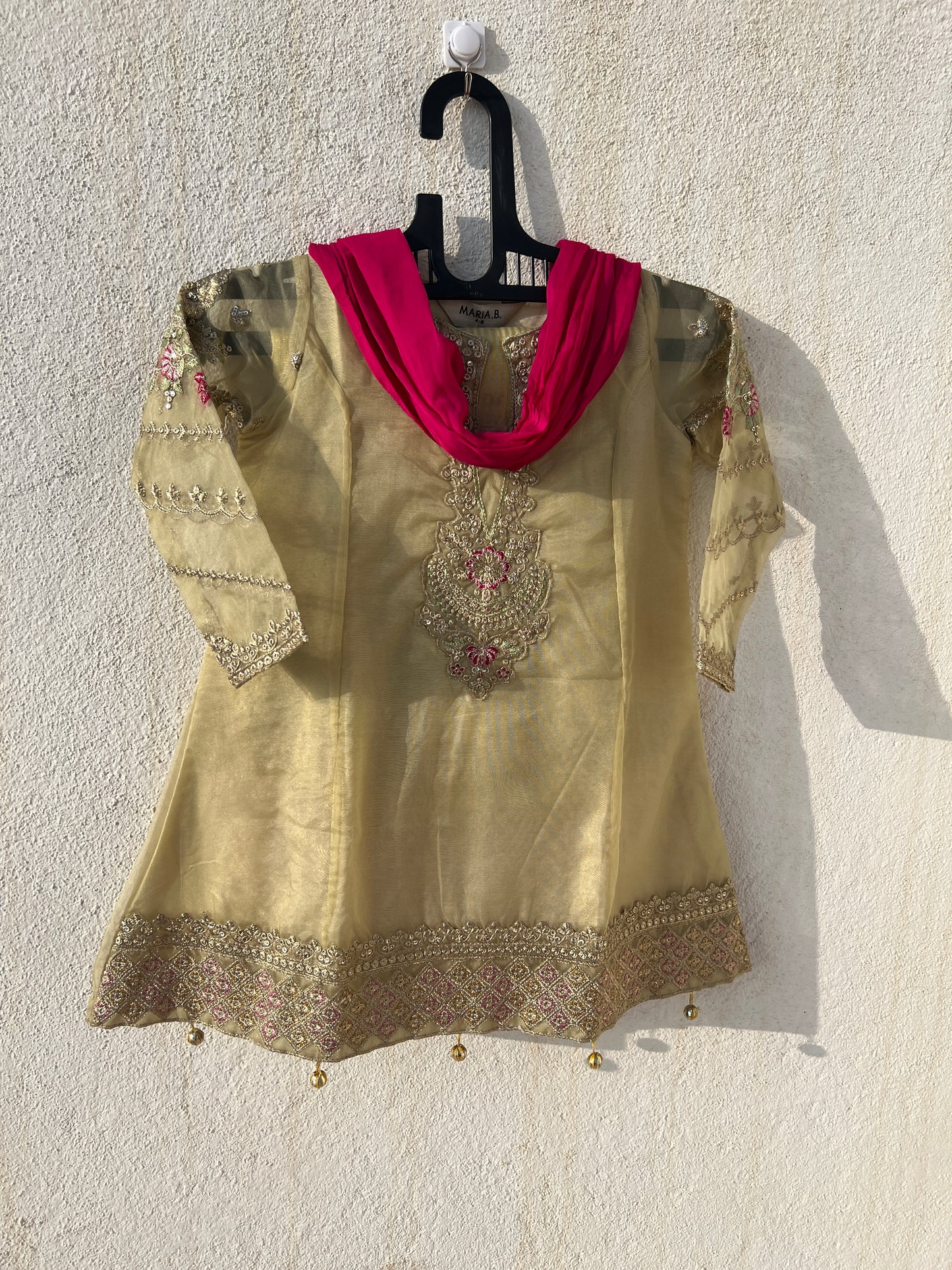 Pastel Gold Embroidered Kurta Sharara Set