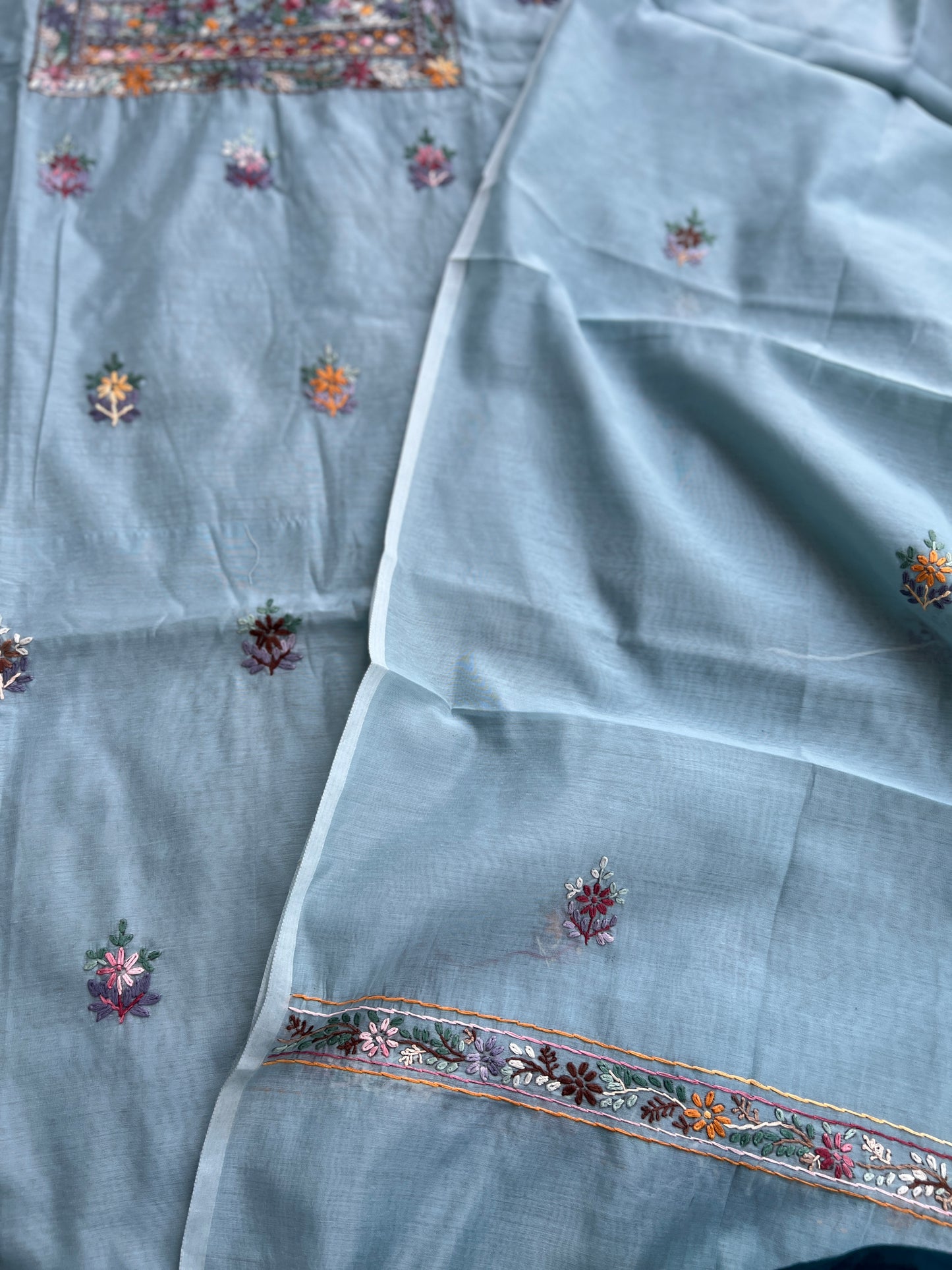 Powder Blue Mal  Multicolour Hand Embroidered Suit Set
