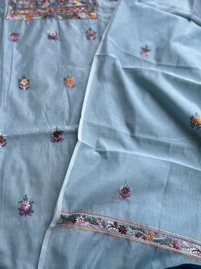 Powder Blue Mal  Multicolour Hand Embroidered Suit Set