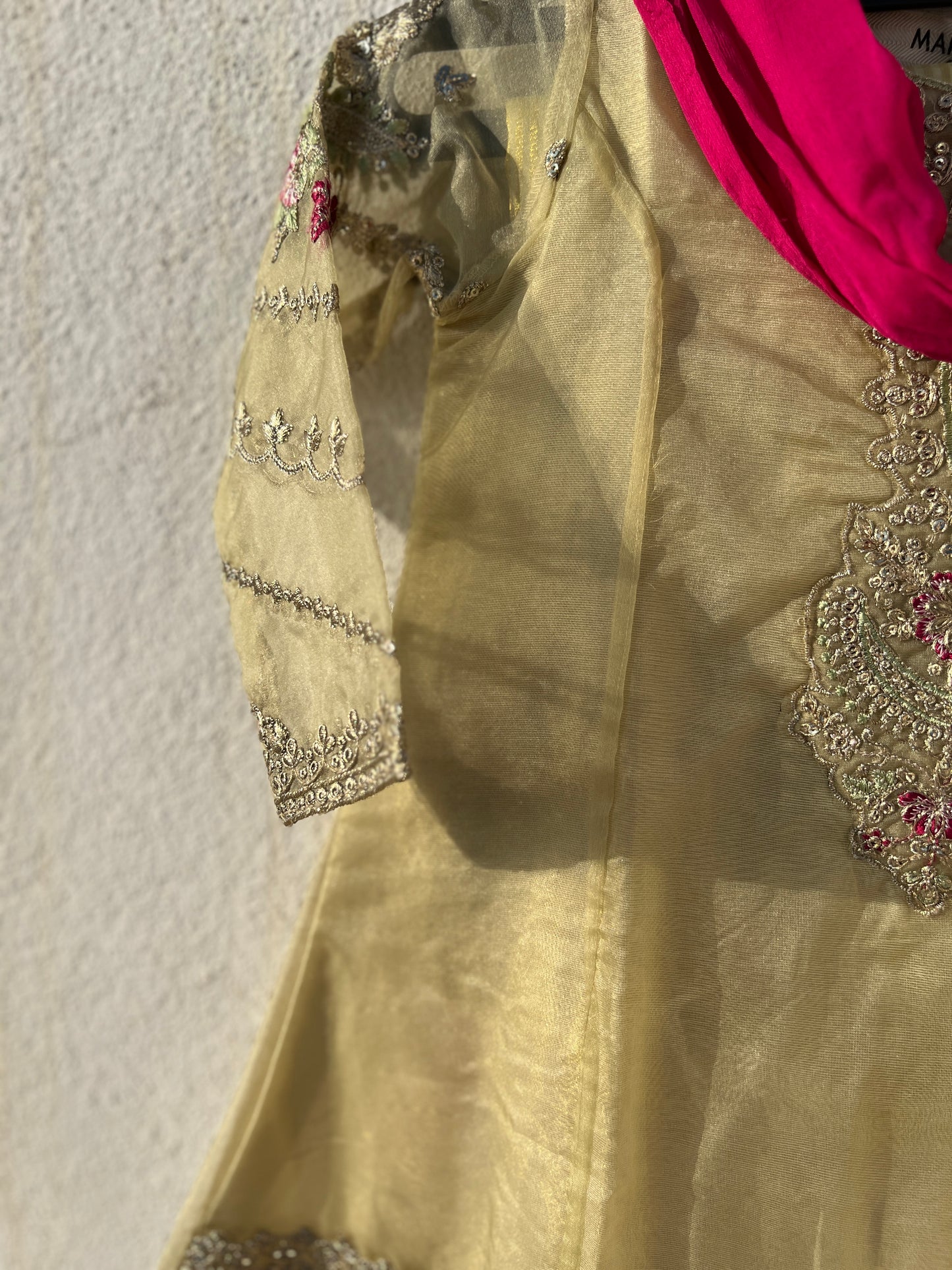 Pastel Gold Embroidered Kurta Sharara Set