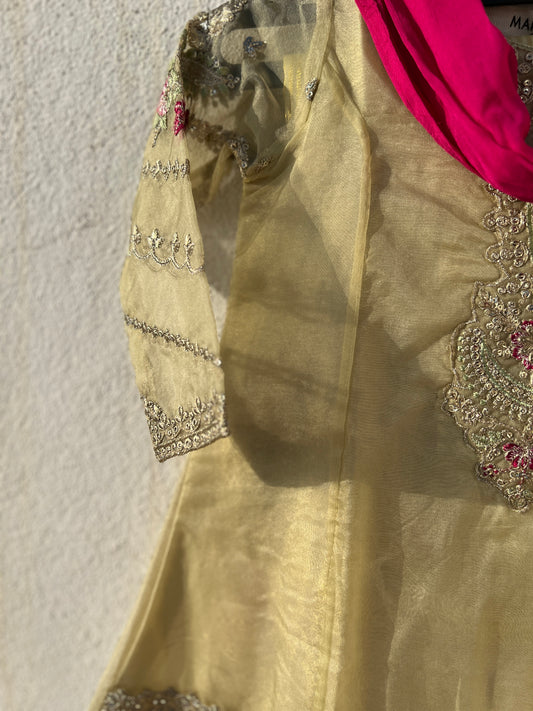 Ivory Glow Sharara Set with Hot Pink Dupatta