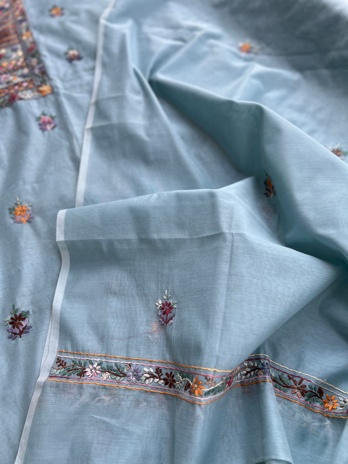 Powder Blue Mal  Multicolour Hand Embroidered Suit Set