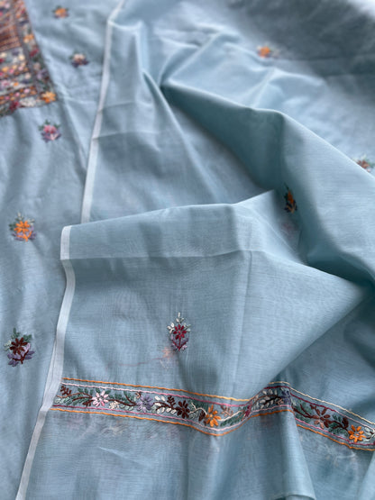 Powder Blue Mal  Multicolour Hand Embroidered Suit Set