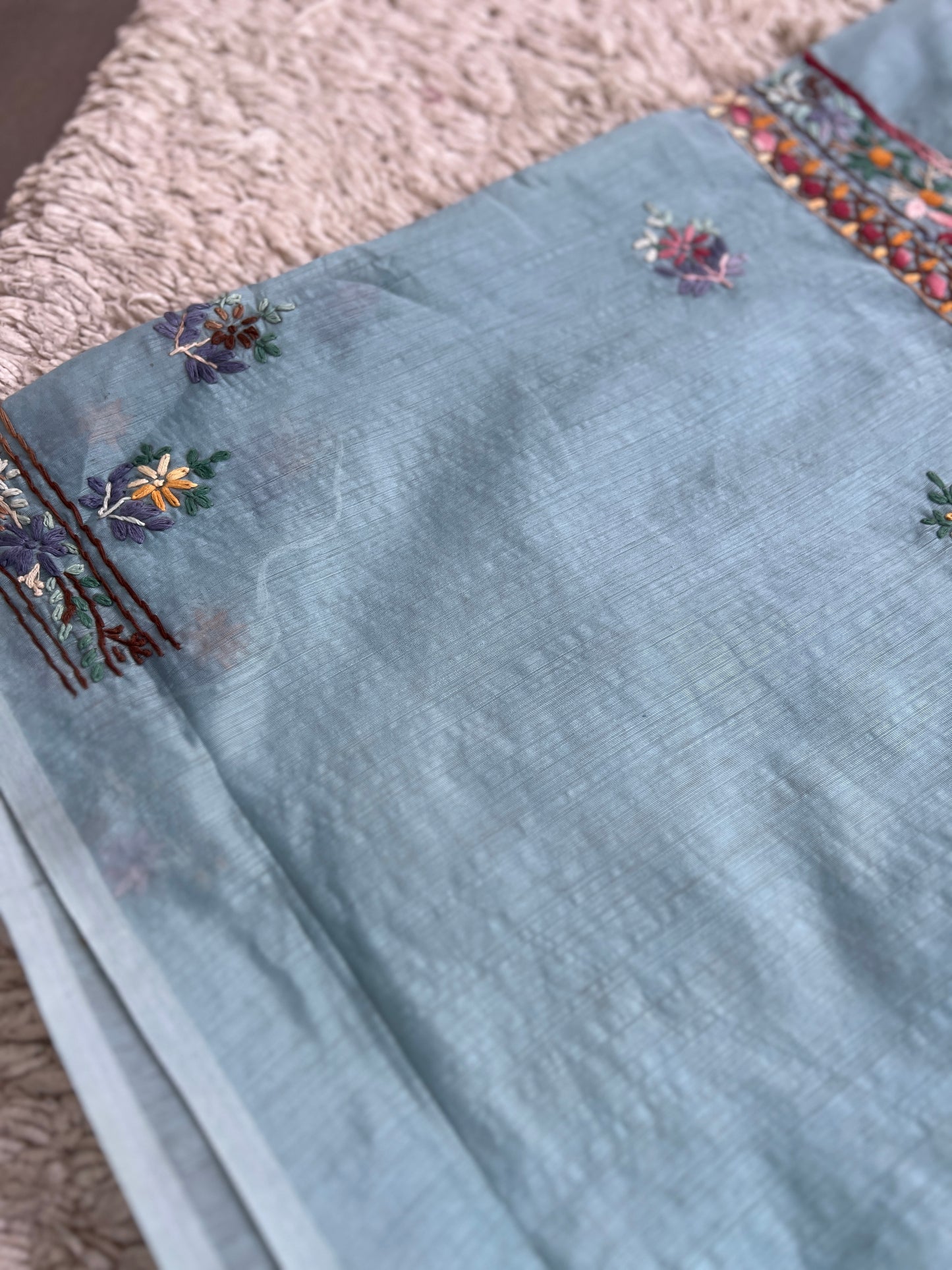 Powder Blue Mal  Multicolour Hand Embroidered Suit Set