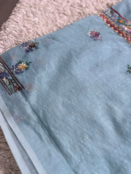 Powder Blue Mal  Multicolour Hand Embroidered Suit Set