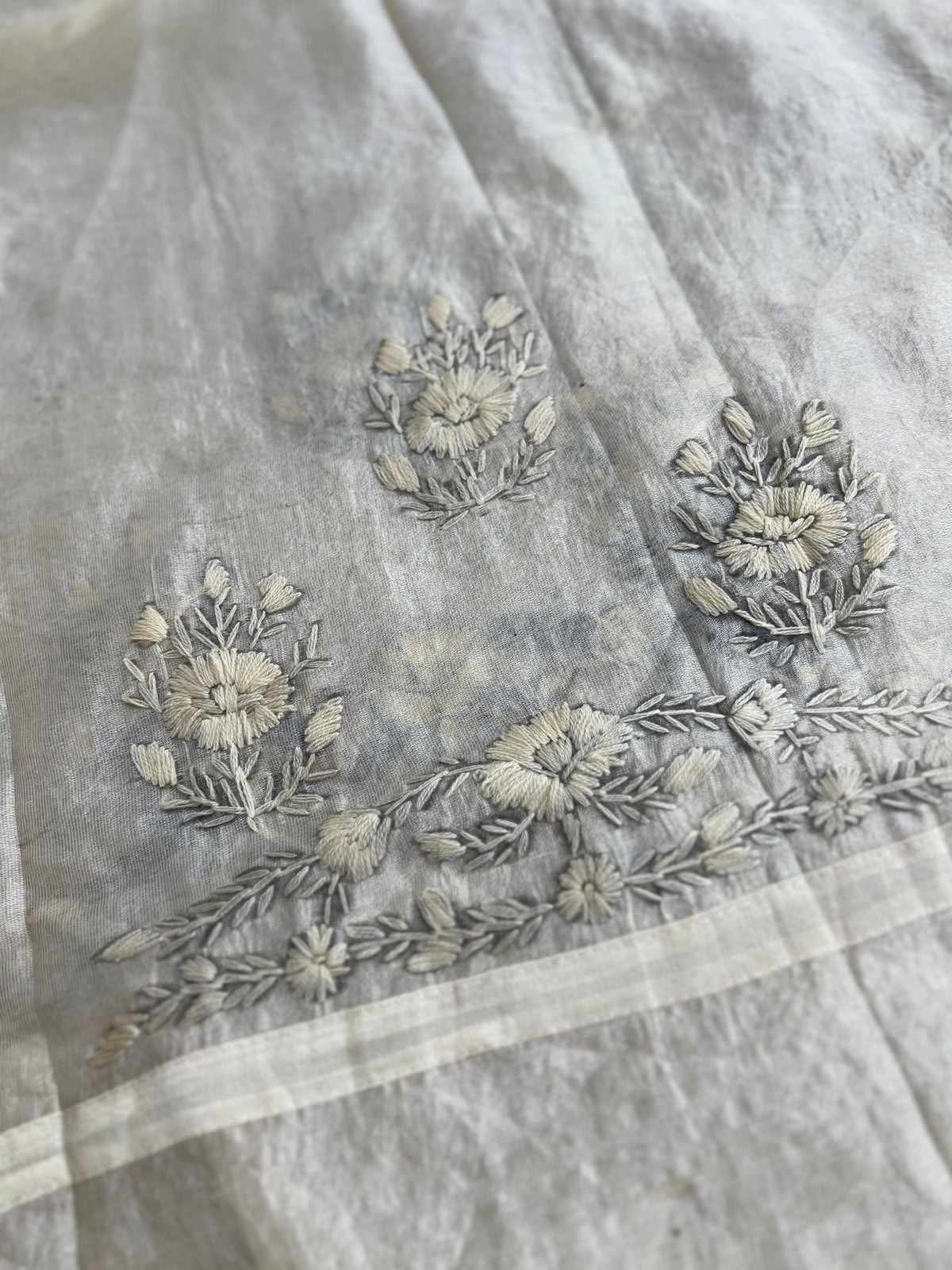 Ivory Tone To Tone  Mal Chanderi Embroidered Suit Set