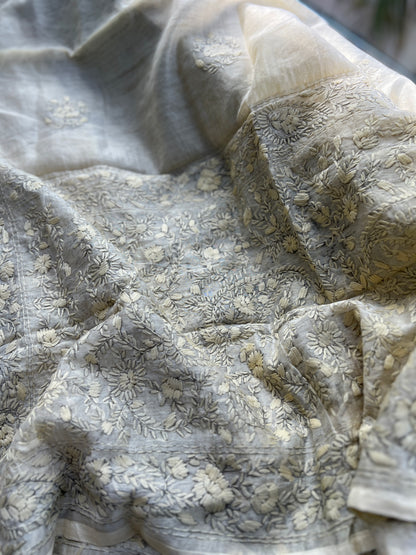 Ivory Tone To Tone  Mal Chanderi Embroidered Suit Set