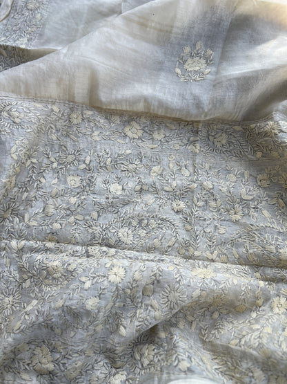 Ivory Tone To Tone  Mal Chanderi Embroidered Suit Set