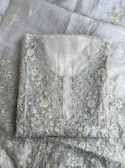Ivory Tone To Tone  Mal Chanderi Embroidered Suit Set